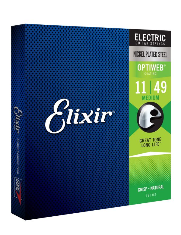 Elixir 19102 Nickel Steel Electric Guitar Strings w Optiweb Coating Medium 11-49 For Sale