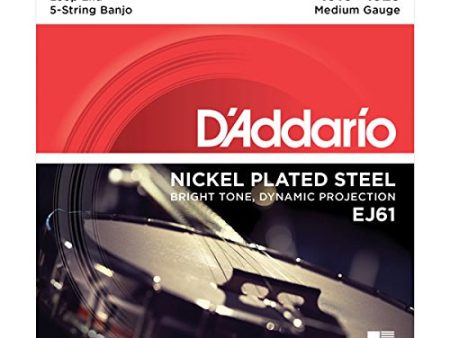 D Addario EJ61 Nickel 5-String Banjo Strings, Medium, 10-23 (EJ61) For Sale