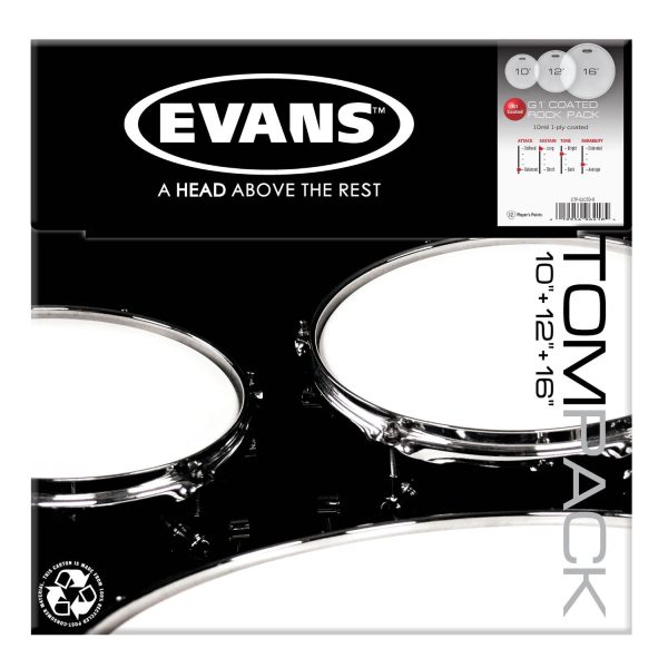 Evans G1 Tompack Coated, Rock (10 inch, 12 inch, 16 inch) For Discount