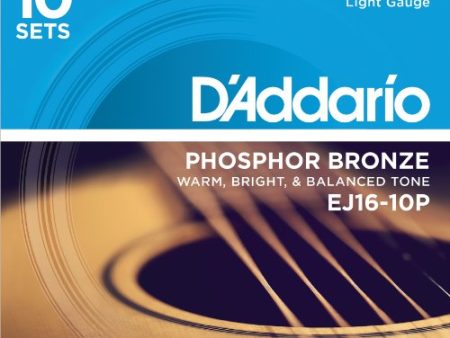 D Addario EJ16-10P Phosphor Bronze Acoustic Guitar Strings, Light, 10 Sets Hot on Sale